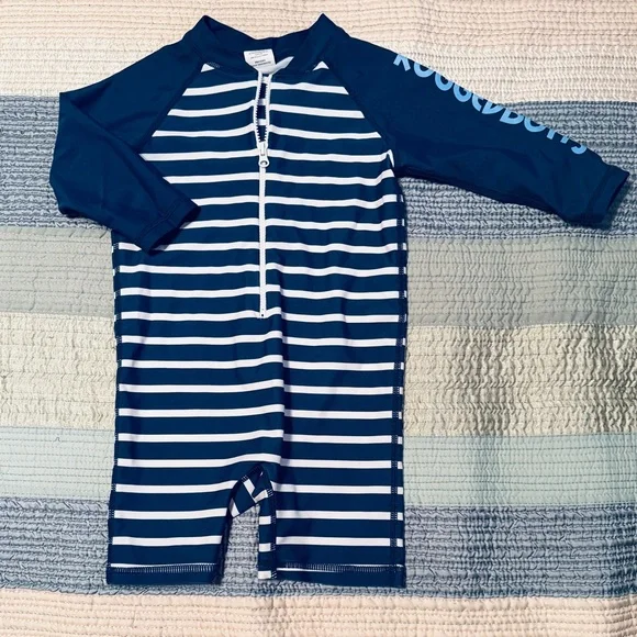 RuggedButts Navy Stripe Long Sleeve One Piece Rash Guard - Picture 2 of 2